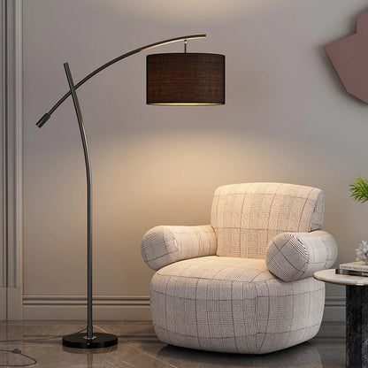 Floor statement lamp with fabric shade